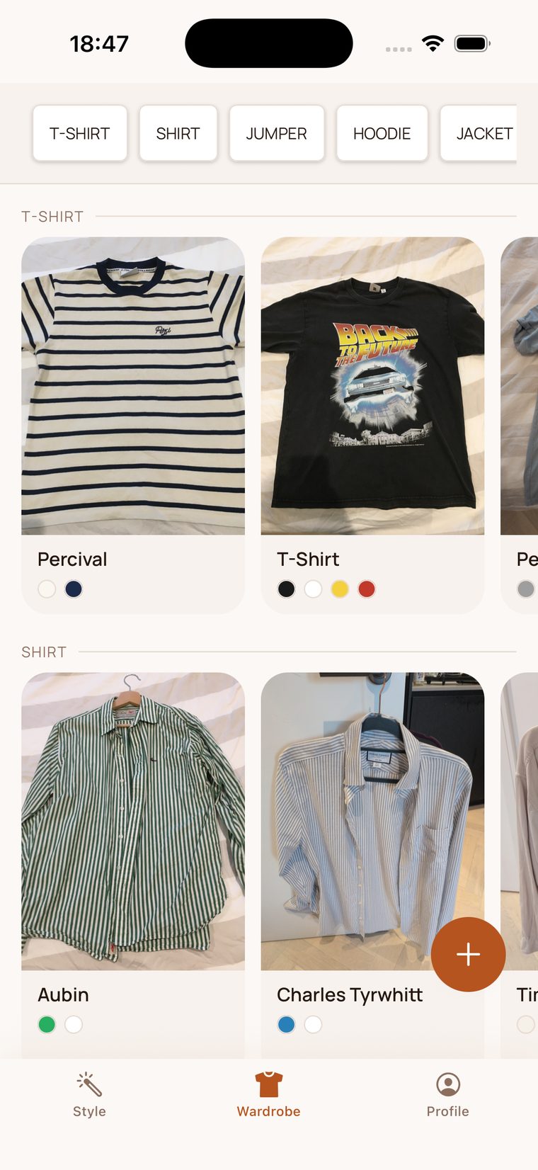 Stash wardrobe grid, organised by category